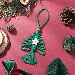Зеленый Хлопковые рождественские елки подвесные украшения, с подвеской в виде деревянной звезды, для рождественских украшений, зелёные, 185~195 мм