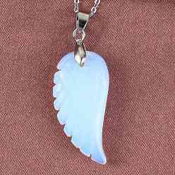 Opalite Opalite Pendants, with Platinum Tone Brass Findings, Wing, 35x17mm
