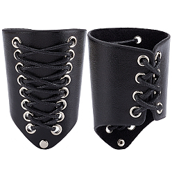 Black Adjustable Leather Cord Bracelets, Gauntlet Wristband, Cuff Wrist Guard, Black, Thick: 11mm, 7-1/2 inch(19cm)
