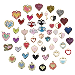 (52) Непрозрачная лаванда Подвески из сплава с эмалью на тему дня святого валентина, золотые, сердце, разноцветные, 20x20 мм, 50 шт / пакет