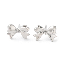 Platinum Rack Plating Brass Stud Earring, Cadmium Free & Lead Free, Long-Lasting Plated, Bowknot, Platinum, 10.5x15.5mm