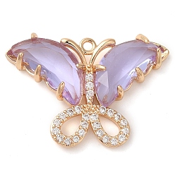 чертополох Подвески из латуни с покрытием из прозрачного кубического циркония, со стеклом, без свинца и без кадмия, долговечный, очарование бабочки, реальный 14 k позолоченный, чертополох, 20x28x5 мм, отверстие : 1.4 мм