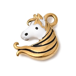 Белый 304 нержавеющей стальной эмали подвески, прелести голова лошади, ионное покрытие (ip), реальный 18 k позолоченный, белые, 15x11.5x3 мм, отверстие : 1.6 мм
