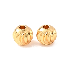 Настоящее золото 24K Латунные бусины, гофрированный круглый, стойки покрытие, долговечный, без кадмия и без свинца, реальный 24 k позолоченный, 6.5 мм, отверстие : 2 мм