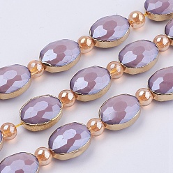 чертополох Непрозрачное стекло бисер нитей, с фурнитурой латунной золотого тона, гальваническое покрытие, граненые, овальные и круглые, чертополох, 16x12x7.5 мм, отверстие : 1 мм, около 10 шт / нитка, 8.2 дюйм (21 см)