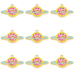 Желтый Подвески из эмали и сплава, золотые, пончик с планетарным шармом, желтые, 15.5x25x1.5 мм, отверстие : 1.6 мм