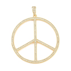 Прозрачный Латунные микро проложить кубического циркония подвески, знак мира прелести, долговечный, стойки покрытие, без свинца и без кадмия, реальный 18 k позолоченный, прозрачные, 47x44x2.5 мм, отверстие : 6x3 мм