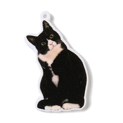 Cat Shape Непрозрачные печатные акриловые подвески, животные прелести, подвески в форме кошки, 41x23x2 мм, отверстие : 1.6 мм