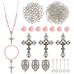 Couleur Mélangete Kits de fabrication de chapelets de roses à faire soi-même, inclure des perles de résine opaques, épingle à oeil de fer et anneaux de saut, pendentif et liens en alliage, couleur mixte, 9.5x9x12mm, Trou: 1.4mm