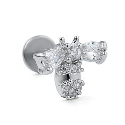 Bees Серьги-гвоздики из нержавеющей стали с микропаве из прозрачного кубического циркония для женщин и мужчин, плоская серьга сзади, Пчелы, 6 мм, штифты : 1.2 мм