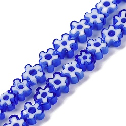 Синий Handmade millefiori lampwork beads strands, слива, синие, 6x6x3.5 мм, отверстие : 1 мм, около 66 шт / нитка, 15.75'' (40 см)