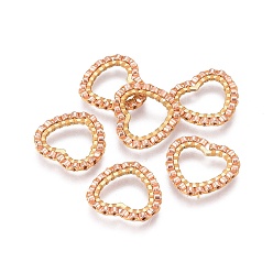 Фора Японский бисер miyuki & toho ручной работы, с 304 кольцами из нержавеющей стали, Ткацкий станок, сердце, золотые, оранжевые, 13.5~14x15x1.8~2 мм