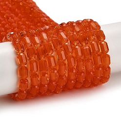 Оранжево-Красный Прозрачные стеклянные бусины, граненый ствол, оранжево-красный, 5~6x4 мм, отверстие : 1 мм, около 78~81 шт / нитка, 15.94''~18.82'' (40.5~47.8 см)