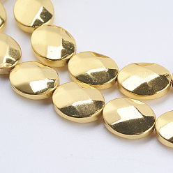 Golden Plated Non-magnetic Synthetic Hematite Beads Strands, Smooth Surface, Faceted, Oval, Golden Plated, 10x8x3.5mm, Hole: 0.5mm, about 40pcs/strand, 15.9 inch(40.5cm)