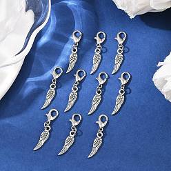 Wing 10 шт. подвески для обуви в тибетском стиле из сплава, с карабин-лобстерами , античное серебро, крыло, 32 мм