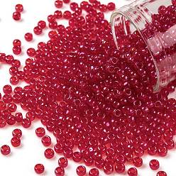 (798) Inside Color AB Crystal/Siam Ruby Lined Toho runde Rocailles, japanische Rocailles, (798) Innenfarbe ab Kristall / Siam Rubin ausgekleidet, 8/0, 3 mm, Bohrung: 1 mm, über 222pcs / Flasche, 10 g / Flasche