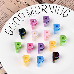 Letter P УФ-покрытие непрозрачные акриловые европейские бусины, бусины с большим отверстием, разноцветные, Письмо P, 21x15x14 мм, отверстие : 6 мм