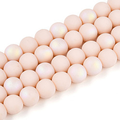 Папайя Оранжевый Матовые непрозрачные стеклянные бусы пряди, круглые, с половиным покрытием, с покрытием AB цвета, papayawhip, 8~8.5 мм, отверстие : 1 мм, около 51~53 шт / нитка, 14.57~15.35 дюйм (37~39 см)
