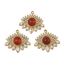 Красный Агат Подвески-глаза из натурального сердолика (окрашенного и нагретого), 304 подвески из нержавеющей стали с кристаллами и стразами, реальный 18 k позолоченный, вакуумное покрытие pvd, 18x19.5x4 мм, отверстие : 1.5 мм