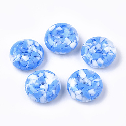 Dodger Blue Resin Beads, Imitation Gemstone Chips Style, Flat Round, Dodger Blue, 26x10mm, Hole: 3mm