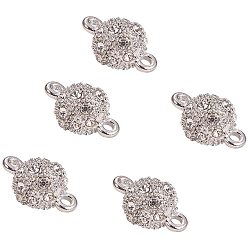 Platinum Alloy Rhinestone Magnetic Clasps with Loops, Round, Platinum, 17x10mm, Hole: 2mm