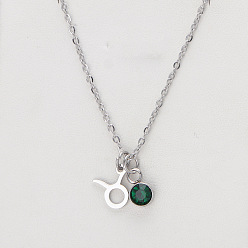 Телец 304 ожерелья с подвеской в виде созвездия из нержавеющей стали с изумрудами и стразами, цвет нержавеющей стали, Телец, 17.72 дюйм (45 см)