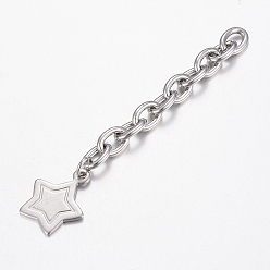 Stainless Steel Color Tarnish Resistant 201 Stainless Steel Chain Extender, with Star Charms, Stainless Steel Color, 70x6mm