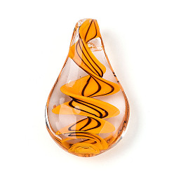 Оранжевый Подвески лэмпворк ручной работы, слеза, оранжевые, 45.5~47.5x26~28x11.5~13 мм, отверстие : 6~8x5.5~6.5 мм