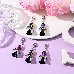 (52) Непрозрачная лаванда Акриловые подвесные украшения в виде черепа, Сплав с застежками, разноцветные, 42.5 мм