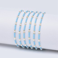 Светло-Голубой Регулируемые нейлоновые шнур плетеный браслеты из бисера, с японским бисером и жемчугом, Небесно-голубой, 1-3/4 дюйм ~ 2-3/4 дюйм (4.6~7 см)