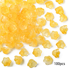 (932FM) Темно-синий аква-матовый с подкладкой 100 шт. прозрачных двухцветных стеклянных колпачков, окрашенных распылением, цветок, темно-золотистые, 7x11.5x11.5 мм, отверстие : 1.2 мм