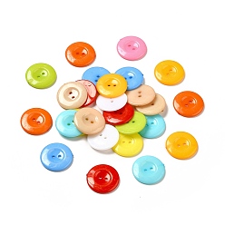 Mixed Color Acrylic Sewing Buttons for Costume Design, Plastic Shirt Buttons, 2-Hole, Dyed, Flat Round, Mixed Color, 25x3mm, Hole: 2mm