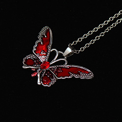 Темно-Красный Ожерелья из сплава с эмалированной подвеской в виде бабочки, платина, темно-красный, 17.72 дюйм (45 см)