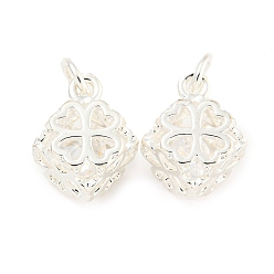 Серебро Покрытие стойки латунь микропаве прозрачные кубические циркониевые подвески, долговечный, без свинца и без кадмия, куб с подвеской в виде клевера, с целью перехода в кольце, серебряные, 13x10x7.5 мм, отверстие : 3.5 мм