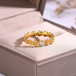 Золотой Кольца для женщин с латунным паве из кубического циркония, цветок, золотые, размер США 7 (17.3 мм)