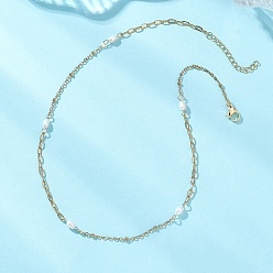 Золотой Женские ожерелья из натурального жемчуга, риса и нержавеющей стали с цепочкой-скрепкой, кремово-белые, золотые, 304 дюйм (15.55 см)