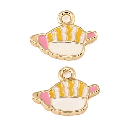 Yellow Brass Enamel Pendants, Sushi Charms, Real 18K Gold Plated, Yellow, 12x15x2mm, Hole: 1.6mm
