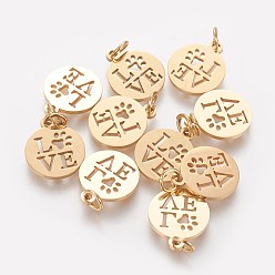 Золотой 304 подвески из нержавеющей стали, плоские круглые со словом "love", золотые, 14x12x1 мм, отверстие : 3 мм