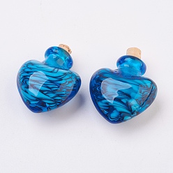 Озёрно--синий Подвески ручной работы бусины бутылки духов, бутылка эфирного масла, сердце, Плут синий, 32.5 мм, отверстие: 5 мм, емкость бутылки: 0.5~1 мл (0.017~0.03 жидких унций)