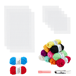 Mixed Color DIY Kit, with DIY Square Plastic Canvas Shapes, Polyacrylonitrile Fiber Yarn, Plastic Needles and Sharp Steel Scissors, Mixed Color