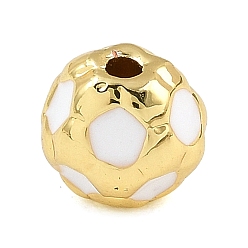 Белый Латунь эмаль бисера, футбол, реальный 18 k позолоченный, белые, 7.5~8x7.5 мм, отверстие : 1.6 мм