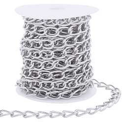 Silver 10M Aluminium Curb Chains, Unwelded, with Spool, Silver, 15x10x2mm