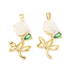 Белый Латунный микропаве прозрачный кубический цирконий с подвесками из смолы, без кадмия и без свинца, роза, реальный 18 k позолоченный, белые, 26x14.5x6.5 мм, отверстие : 5x2.5 мм