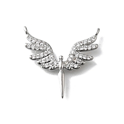 Платина Латунные микро проложить кубического циркония подвески, крылатые прелести, без кадмия и без свинца, долговечный, стойки покрытие, платина, 19.5x20.5x2 мм, отверстие : 1 мм