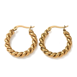 Золотой Железное покрытие (IP) 304 Серьги-кольца из нержавеющей стали с витой веревкой для женщин, долговечный, золотые, 24.5x24x5 мм, штифты : 0.8x1 мм