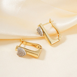 Сердце Серьги-кольца из латуни с прозрачным кубическим цирконием, золотые, сердце, 20x9 мм