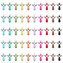 (52) Непрозрачная лаванда Подвески из АБС-пластика с искусственным жемчугом, Сплав с поиска, форма ангела, разноцветные, 31x21.5x7.5 мм, отверстие : 2 мм, 10 цветов, 5 шт / цвет, 50 шт / пакет