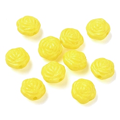Yellow Vintage Handmade Porcelain Beads, Fancy Antique Glazed Porcelain, Rose, Yellow, 11x11x8mm, Hole: 1.8mm