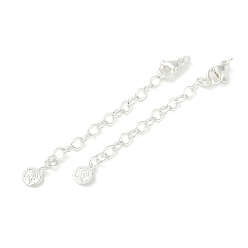 Посеребрённый Латунь заканчивается цепи, без кадмия, без никеля и без свинца, плоские круглые с человека, 925 серебро покрытием, 72 мм, отверстие : 2.5 мм