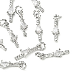 Plaqué Platine Véritable Pendentifs en laiton Shegrace sertis de micro-pavés de zircone cubique, sans cadmium et sans nickel et sans plomb, charmes de larme, clair, Platine plaqué, 14.5x4x2.5mm, Trou: 2.5mm